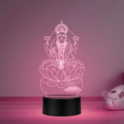 3D Illusion God Laxmi Led Night Lamp with Multicolored Light Home Office Pooja Room Decor